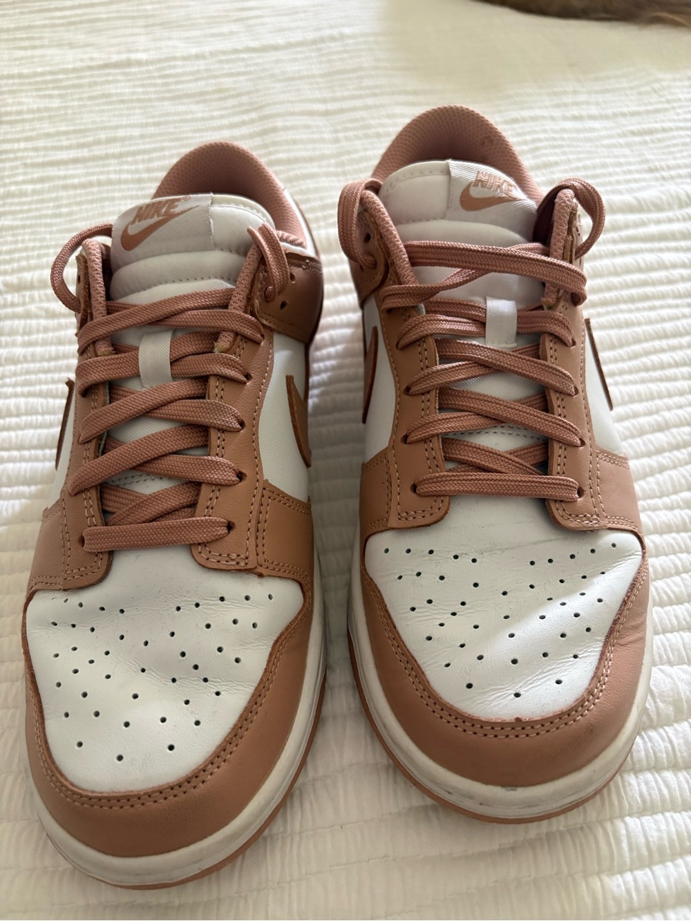 Nike Dunks Low-Top Sneakers in White and Tan-Pink